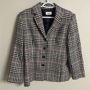 Talbots Wool Classic Houndstooth Blazer Old Money Classic Office Petite Size 10